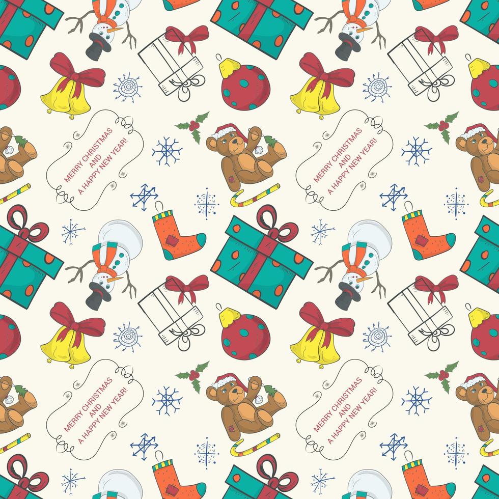 naadloos patroon banier voor Kerstmis en nieuw jaar ontwerp in de stijl van tekening geschenk doos Aan de achtergrond van Kerstmis items vector