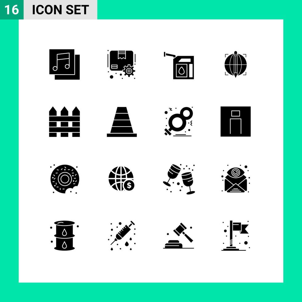 solide glyph pak van 16 universeel symbolen van tuin hek barricade gas- succes doelwit bewerkbare vector ontwerp elementen
