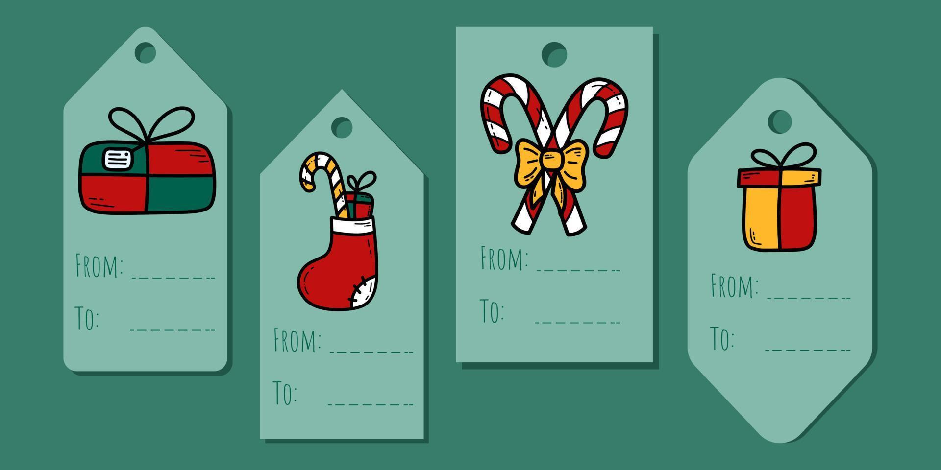 Kerstmis schattig geschenk label met tekening vector illustratie