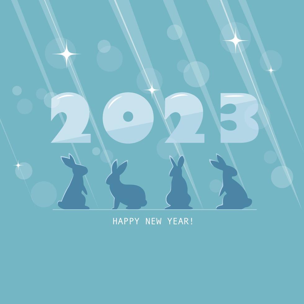 2023 nieuw jaar kaart met konijnen vector
