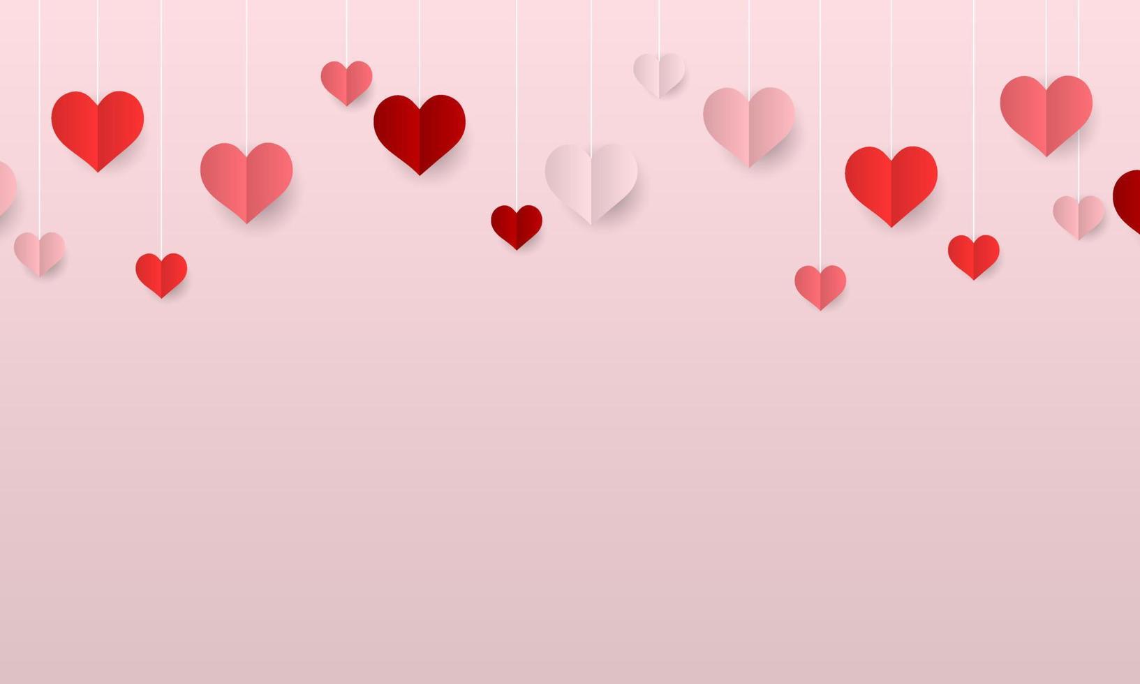 valentijnsdag dag achtergrond met hangende papier harten. vector