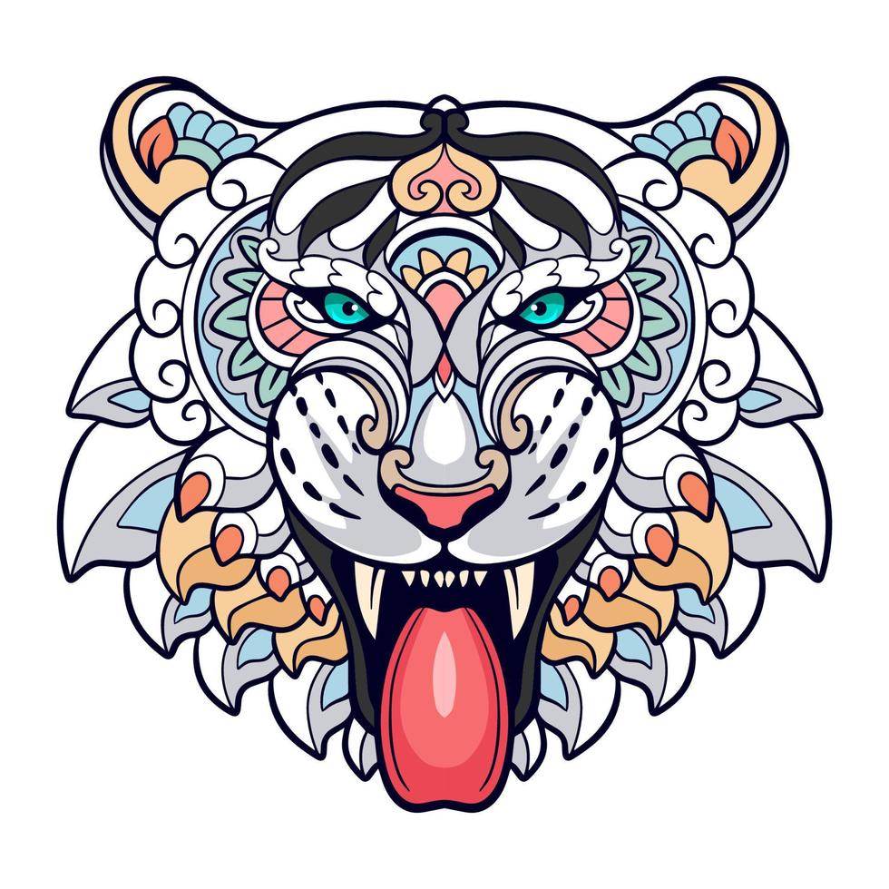 kleurrijk tijger hoofd mandala kunsten geïsoleerd Aan wit achtergrond vector