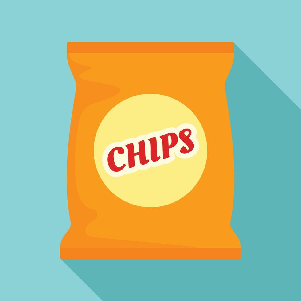 geel chips pak icoon, vlak stijl vector