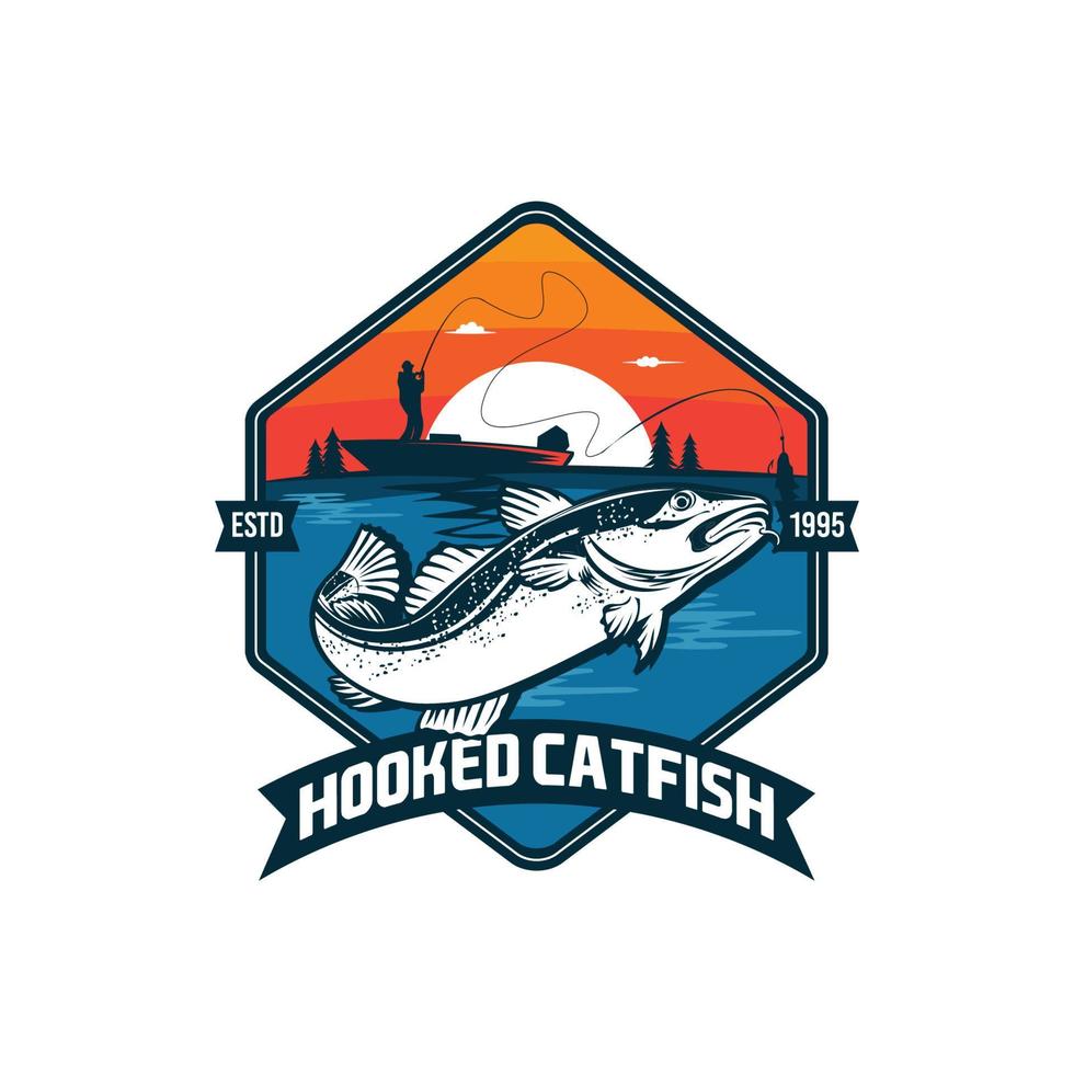meerval vector illustratie in insigne ontwerp stijl, perfect voor t-shirt ontwerp en visvangst club logo