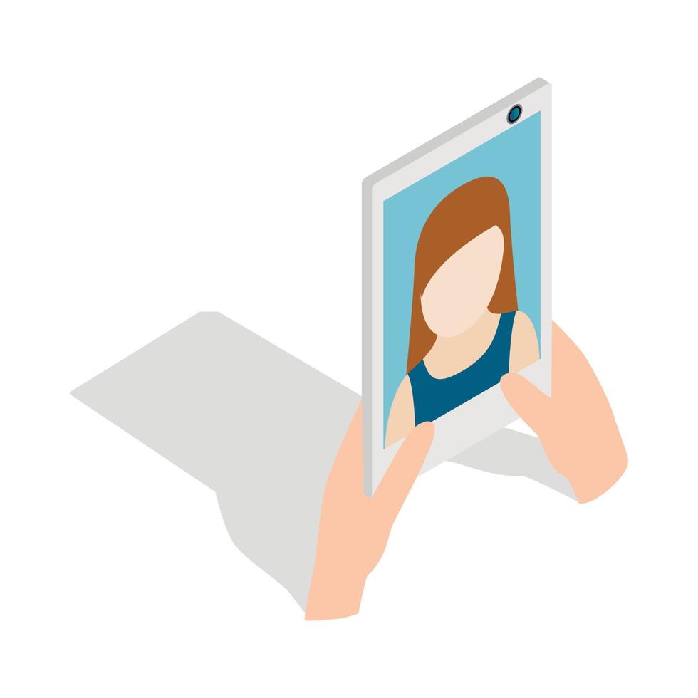 meisje nemen selfie foto Aan smartphone icoon vector