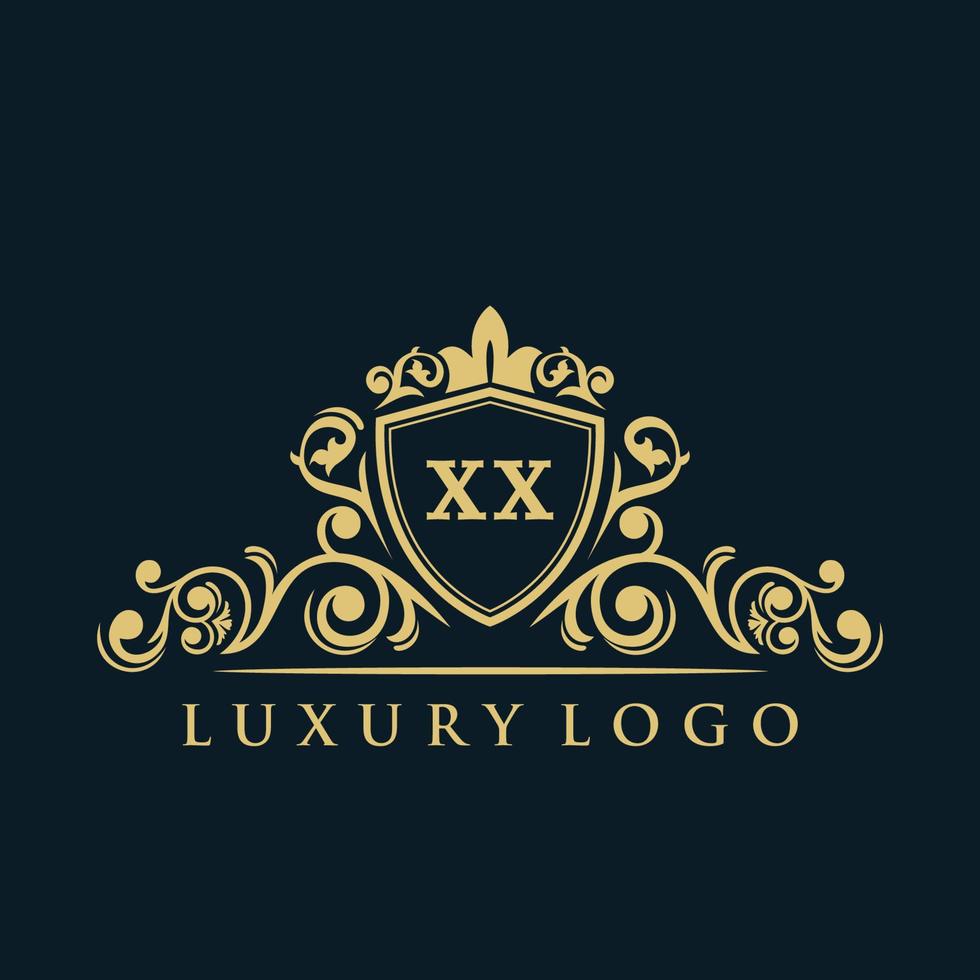 brief xx logo met luxe goud schild. elegantie logo vector sjabloon.