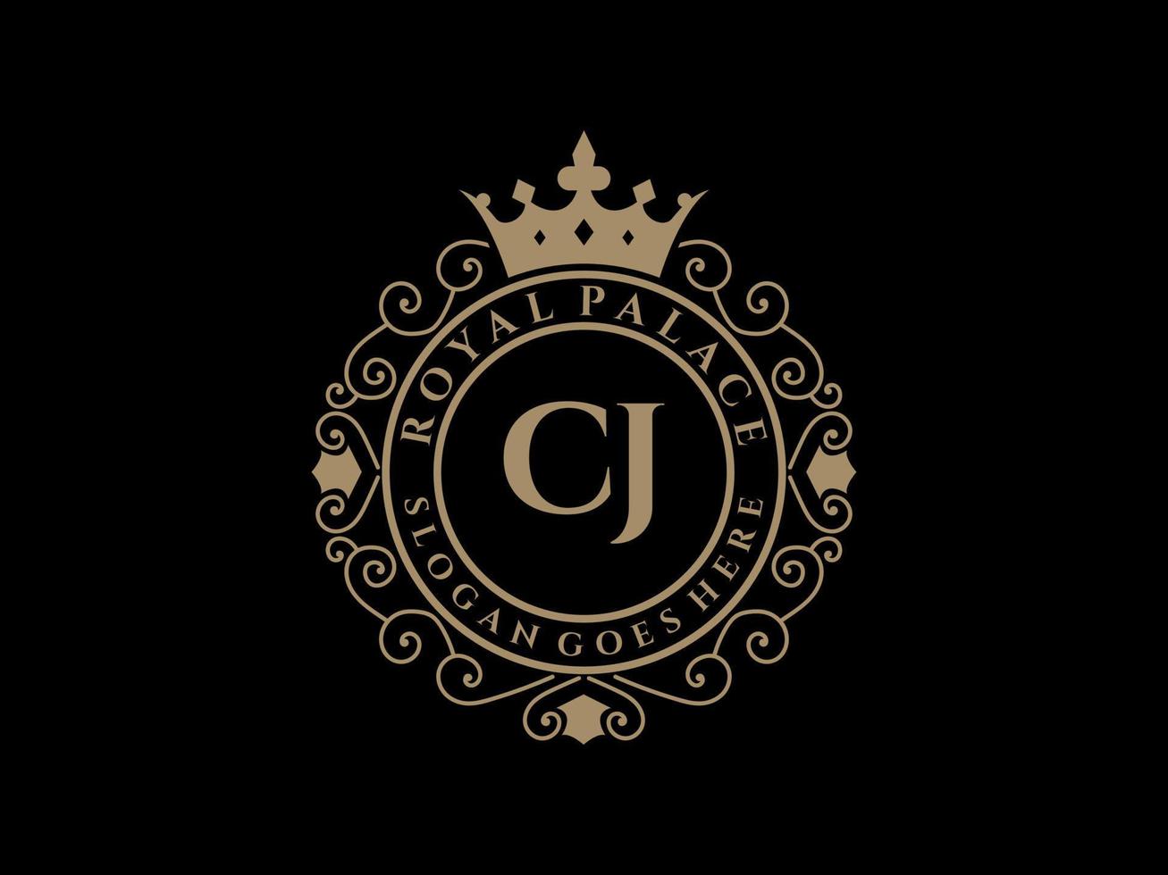 brief cj antiek Koninklijk luxe Victoriaans logo met sier- kader. vector