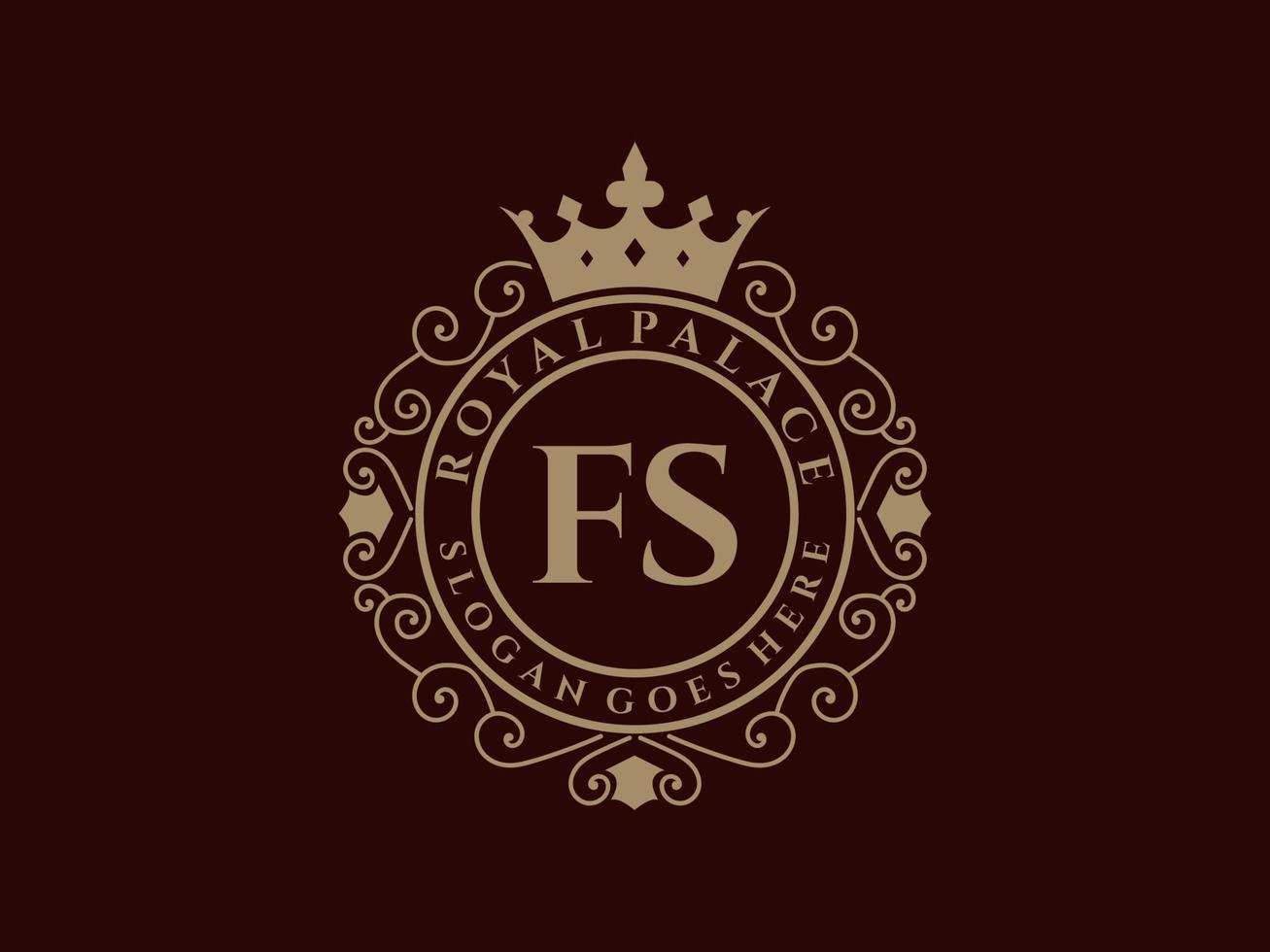 brief fs antiek Koninklijk luxe Victoriaans logo met sier- kader. vector