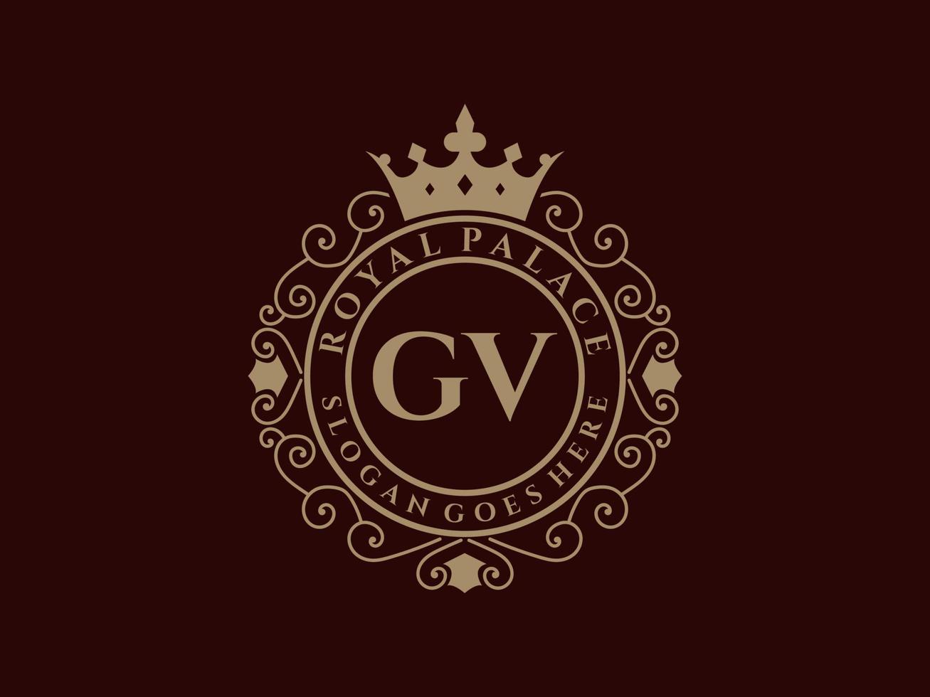 brief gv antiek Koninklijk luxe Victoriaans logo met sier- kader. vector