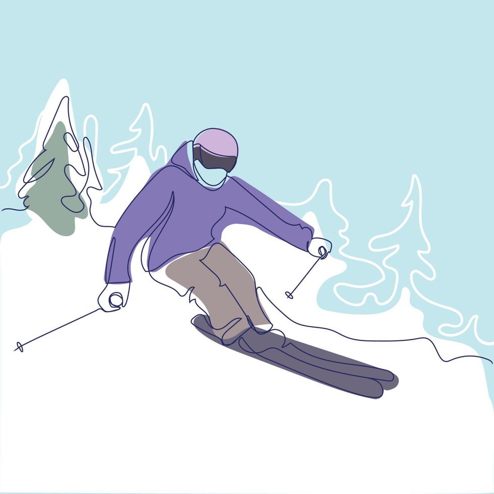 skiër ritten Aan berg helling abstract modern lijn illustratie vector poster.toerist sport concept.winter sport,vakantie,actief lifestyle.ski renner minimalistische stijl ontwerp