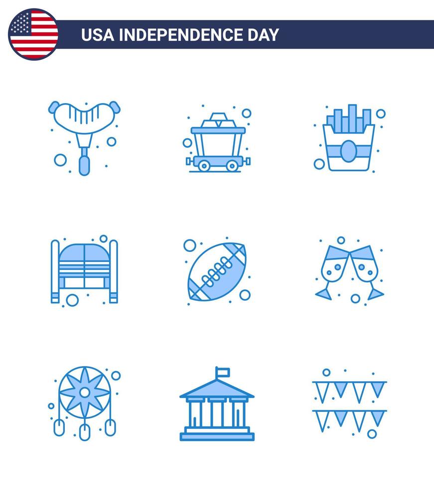 9 creatief Verenigde Staten van Amerika pictogrammen modern onafhankelijkheid tekens en 4e juli symbolen van Amerikaans bal rugby Patat bal dag bewerkbare Verenigde Staten van Amerika dag vector ontwerp elementen