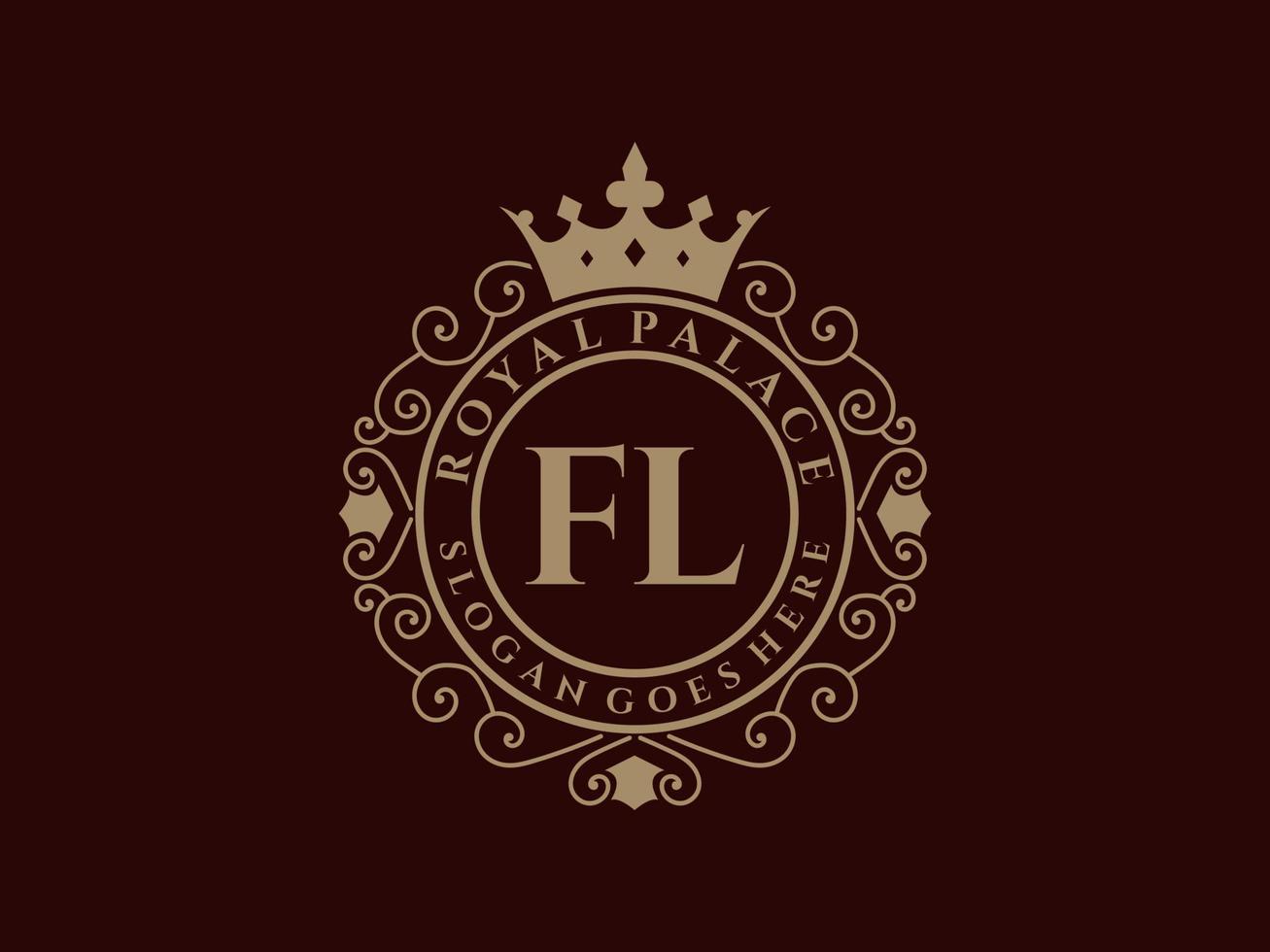 brief fl antiek Koninklijk luxe Victoriaans logo met sier- kader. vector