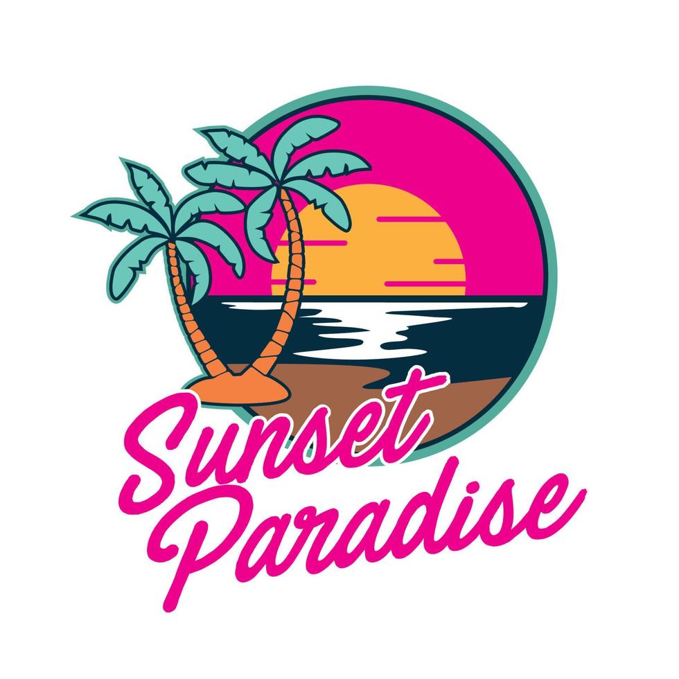 zonsondergang strand visie vector illustratie, perfect voor t overhemd en strand huis logo
