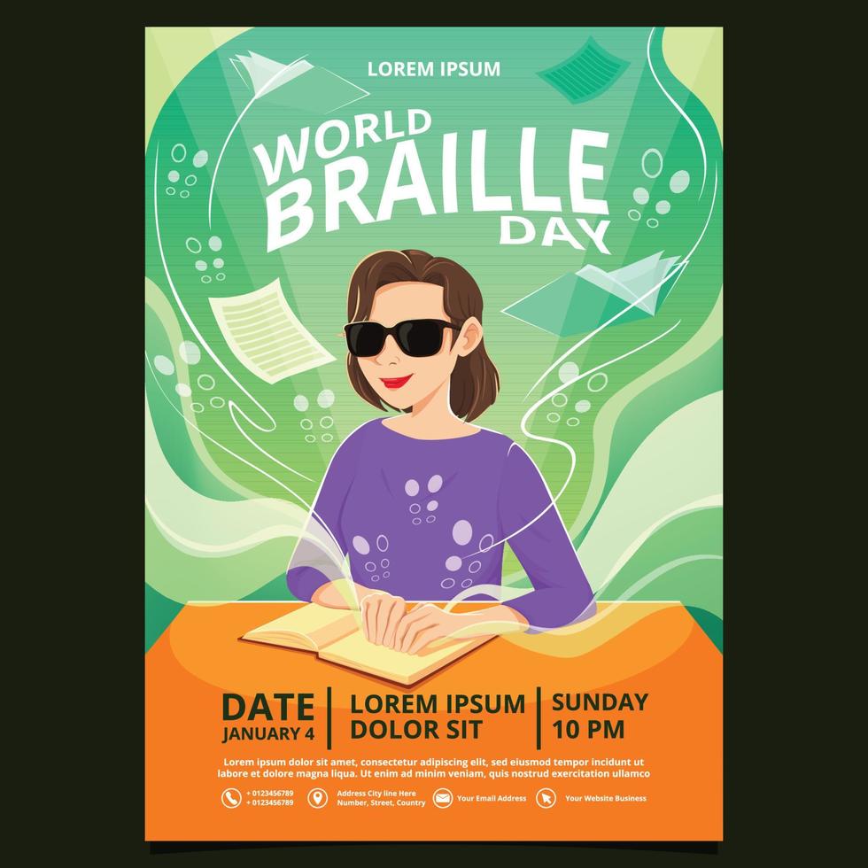 wereld braille dag poster sjabloon vector