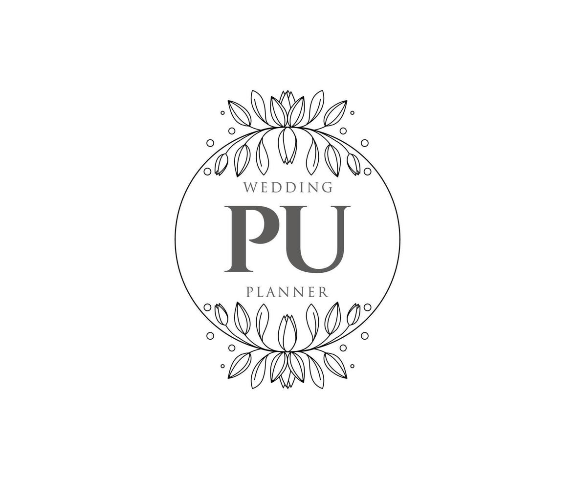 pu initialen brief bruiloft monogram logos verzameling, hand- getrokken modern minimalistisch en bloemen Sjablonen voor uitnodiging kaarten, opslaan de datum, elegant identiteit voor restaurant, boetiek, cafe in vector