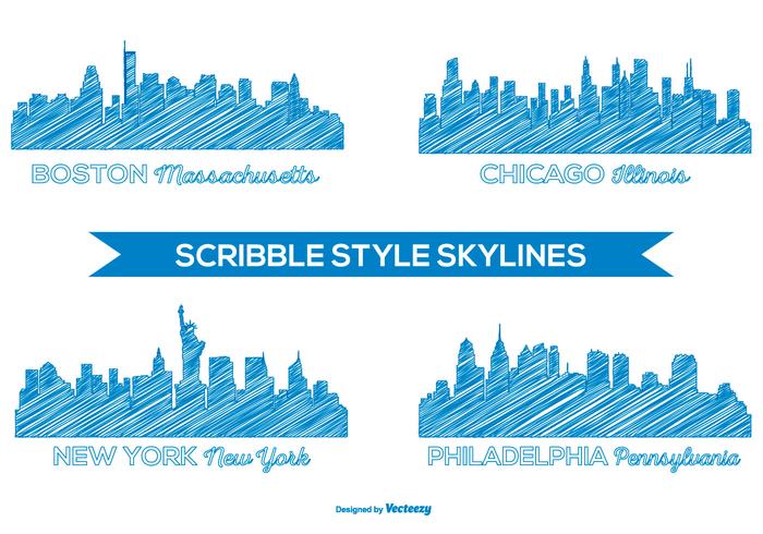 Stijl van het Gekrabbel Skyline Set vector