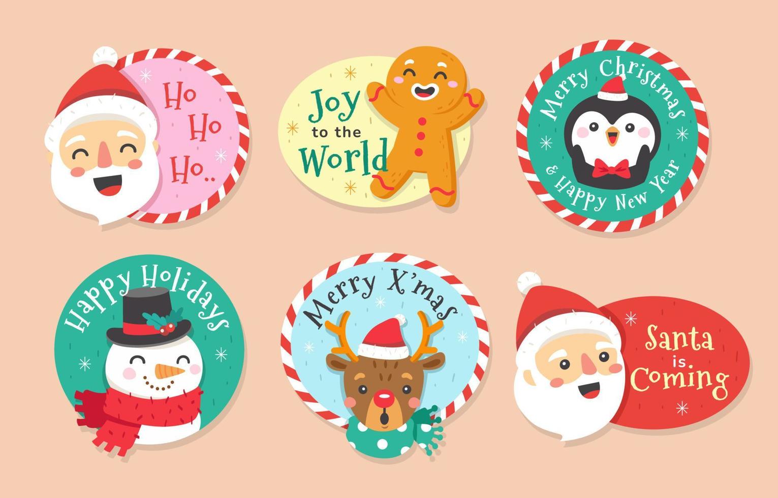 schattig de kerstman en vrienden groet stickers vector