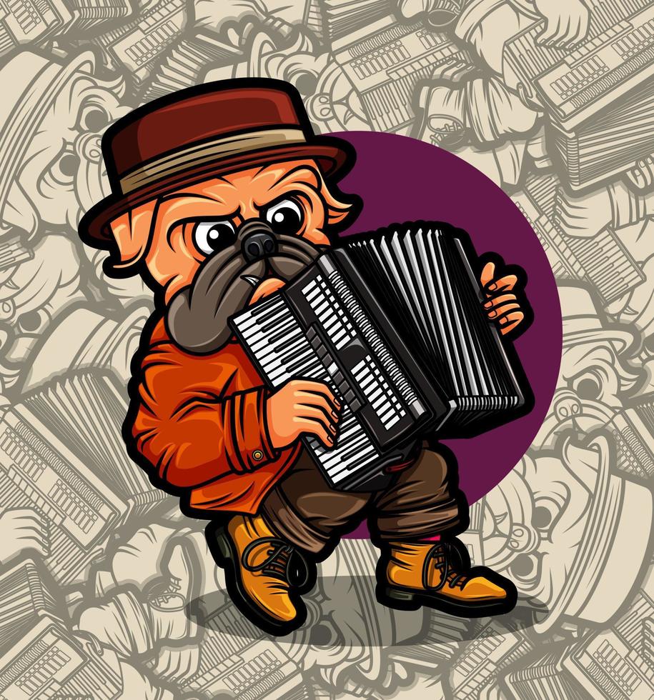 schattig mopshond hond spelen de accordeon illustratie vector