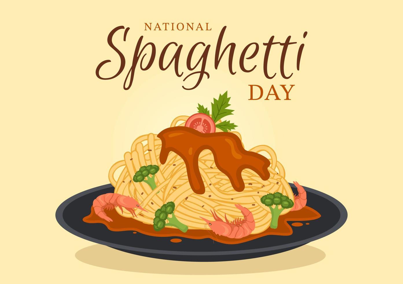 nationaal spaghetti dag Aan 4e januari met een bord van Italiaans noedels of pasta verschillend gerechten in vlak tekenfilm hand- getrokken sjabloon illustratie vector