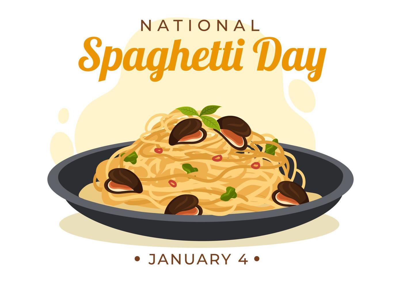 nationaal spaghetti dag Aan 4e januari met een bord van Italiaans noedels of pasta verschillend gerechten in vlak tekenfilm hand- getrokken sjabloon illustratie vector