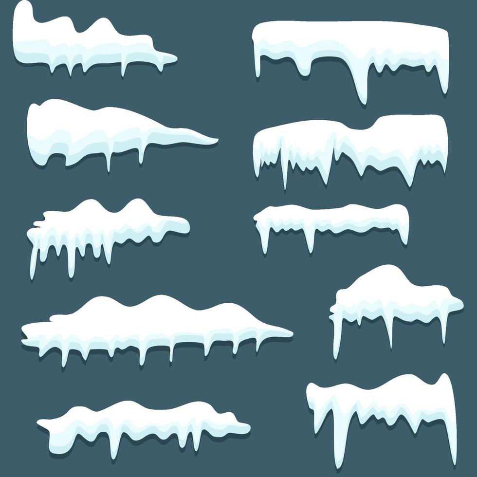tekenfilm sneeuw doppen, sneeuwbanken en ijspegels vector