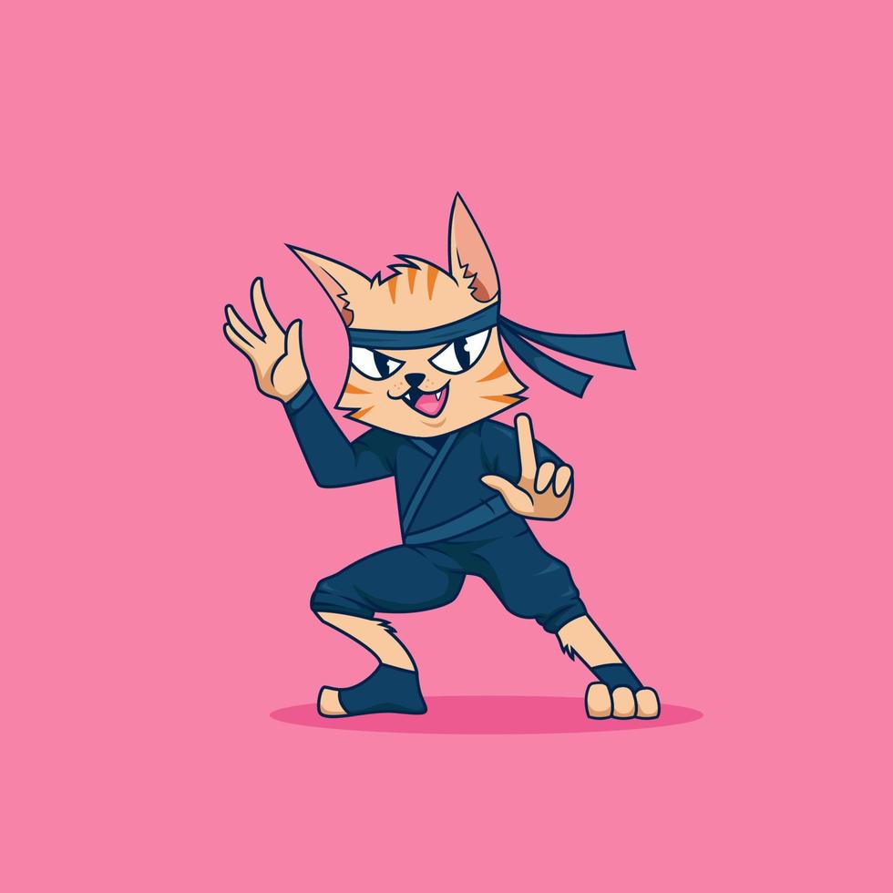 Ninja kat tekenfilm karakter illustratie. karate kat tekenfilm mascotte illustratie vector