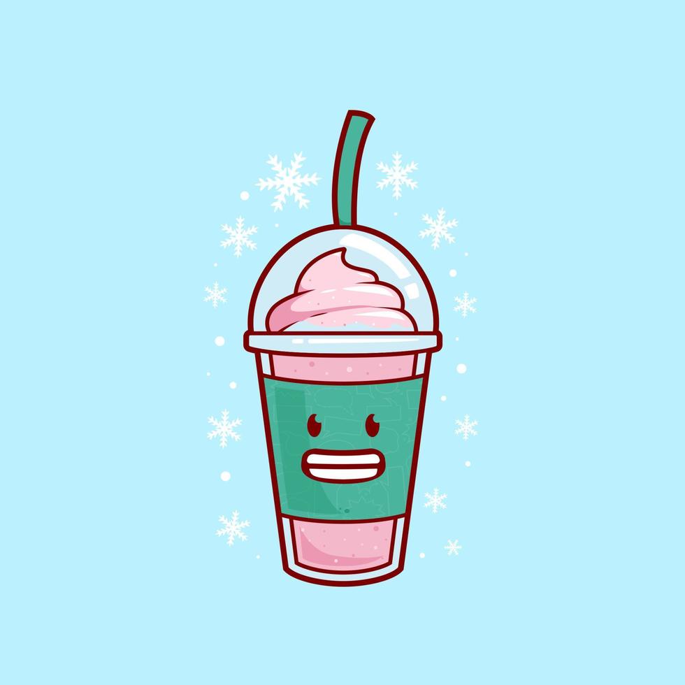 bevroren verkoudheid aardbei smoothies milkshake sap met ijs room topping illustratie vector tekenfilm karakter. hersenen bevriezen aardbei milkshake