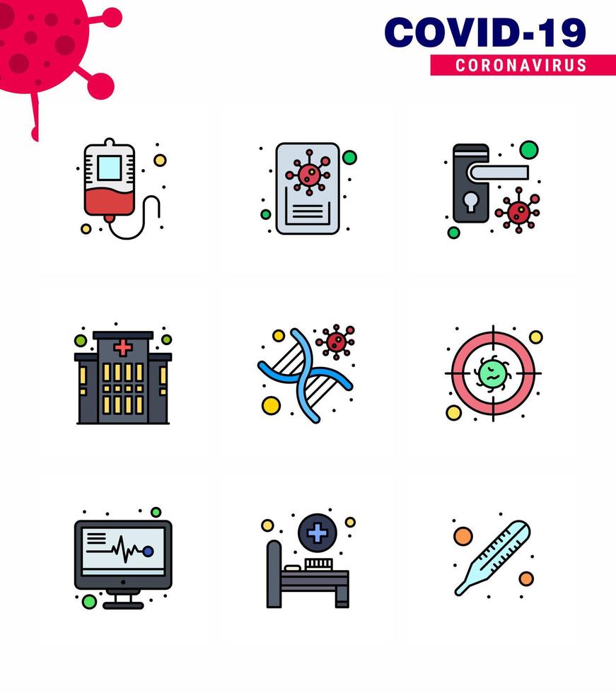 roman coronavirus 2019-nCoV 9 gevulde lijn vlak kleur icoon pak virus genomisch veiligheid genetica ziekenhuis virale coronavirus 2019november ziekte vector ontwerp elementen