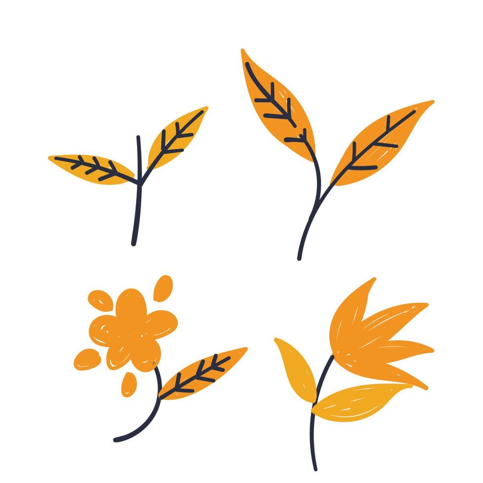 hand- getrokken tekening twijgen bladeren en bloemen illustratie vector