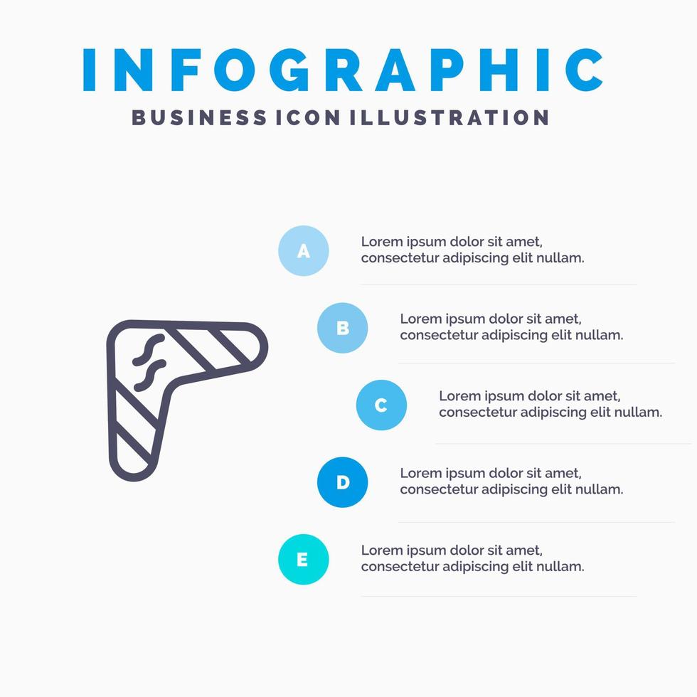 Australië Australisch boemerang inheems reizen wapen lijn icoon met 5 stappen presentatie infographics achtergrond vector