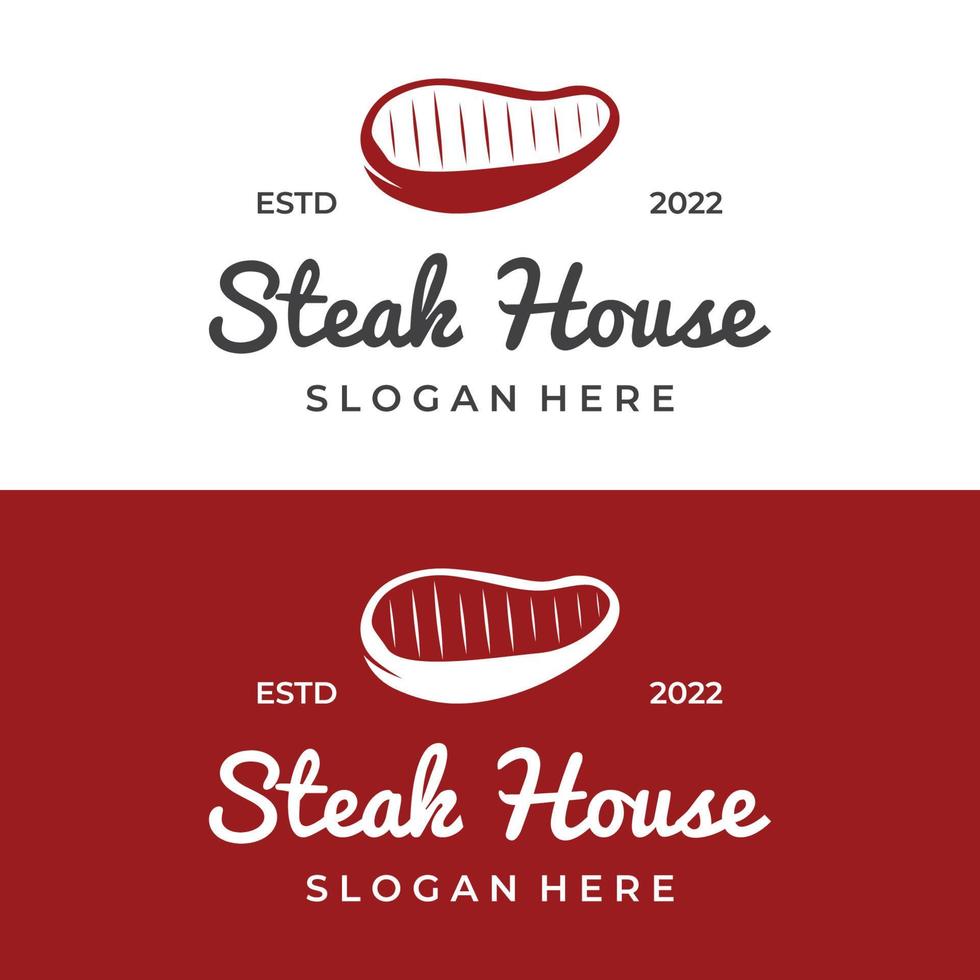 steak huis of wijnoogst vers vlees logo design.premium kwaliteit gegrild vlees.typografie insigne voor retro restaurant, bar en cafe. vector