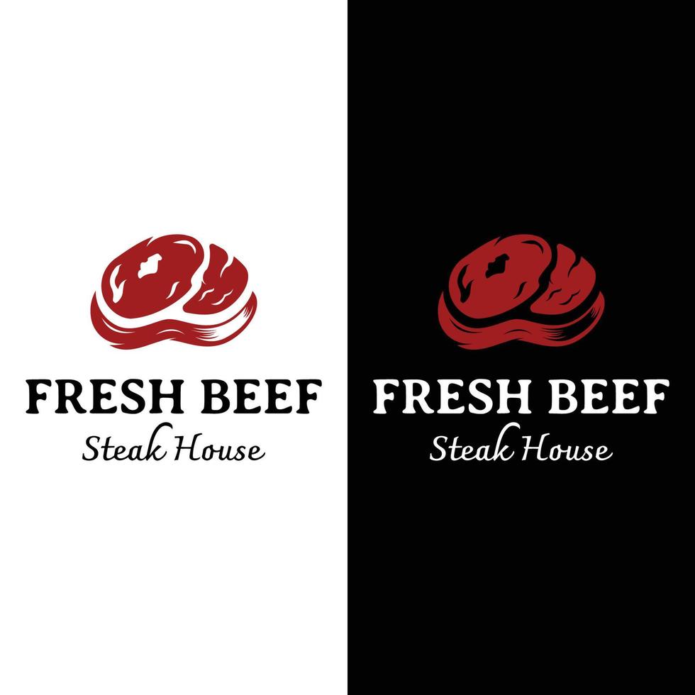 steak huis of wijnoogst vers vlees logo design.premium kwaliteit gegrild vlees.typografie insigne voor retro restaurant, bar en cafe. vector