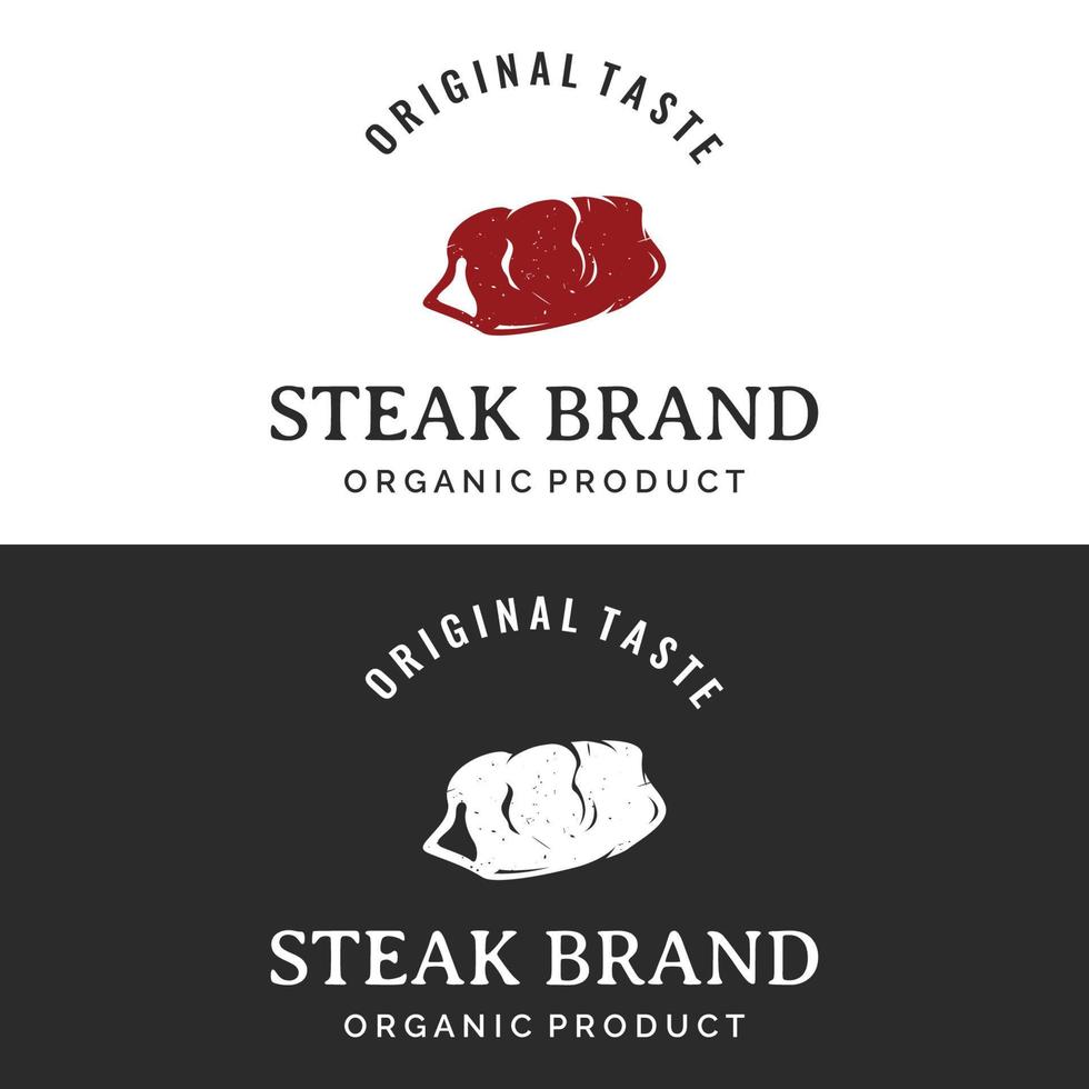 steak huis of wijnoogst vers vlees logo design.premium kwaliteit gegrild vlees.typografie insigne voor retro restaurant, bar en cafe. vector