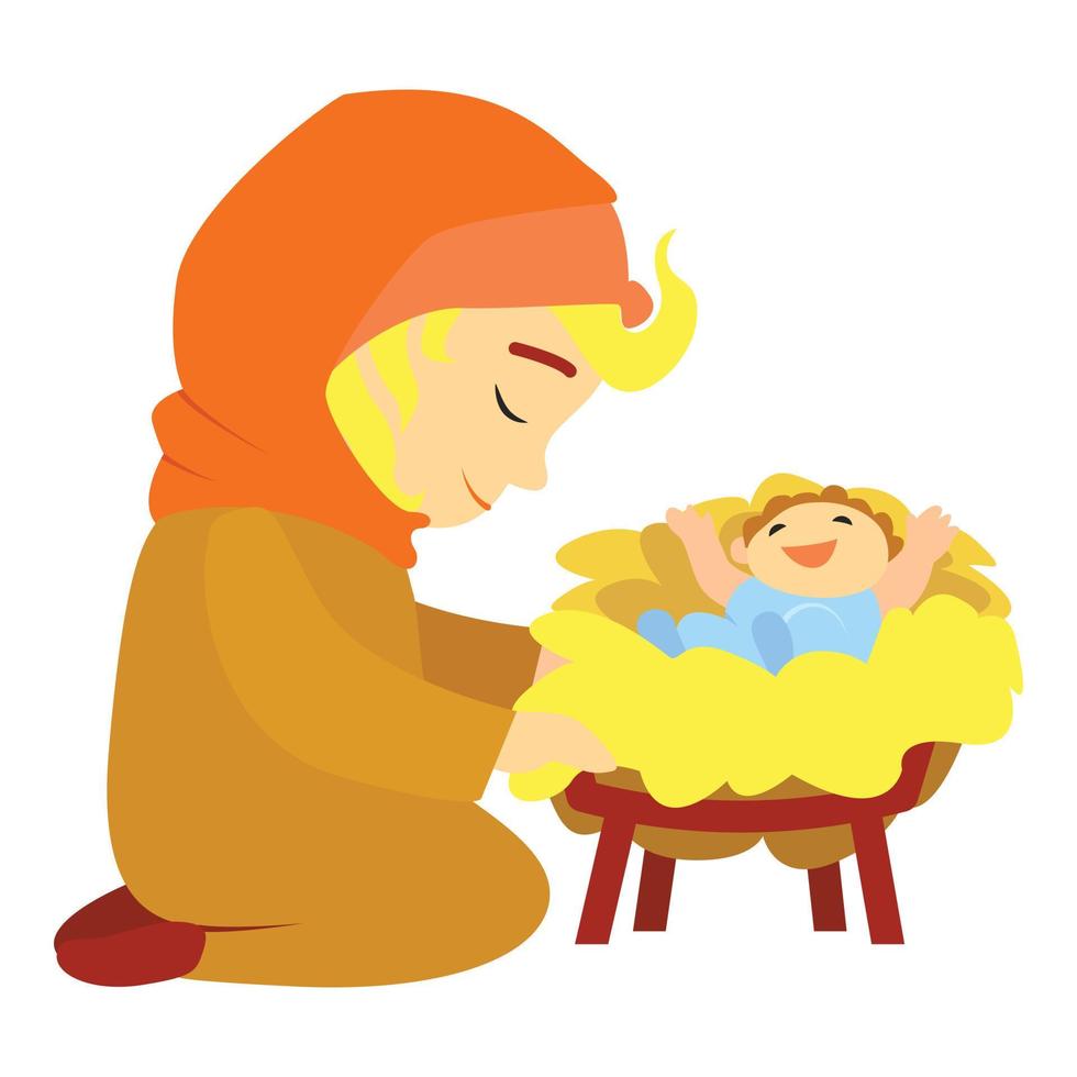 Jezus geboorte icoon, tekenfilm stijl vector