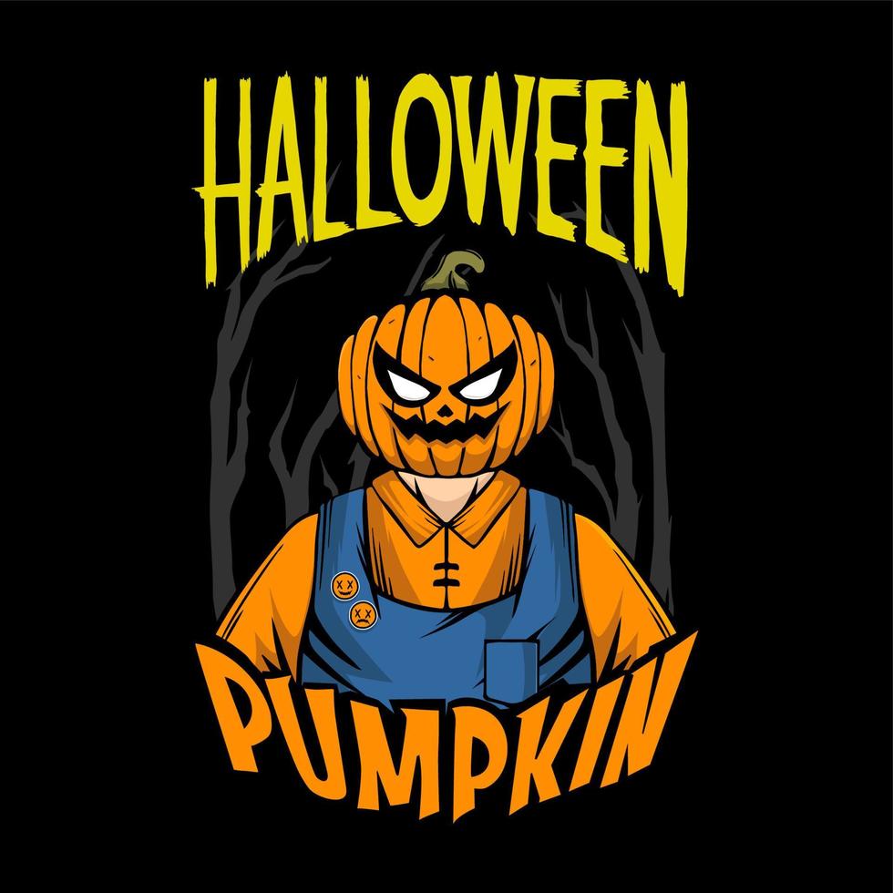 halloween pompoen illustratie voor t-shirt achtergrond vector