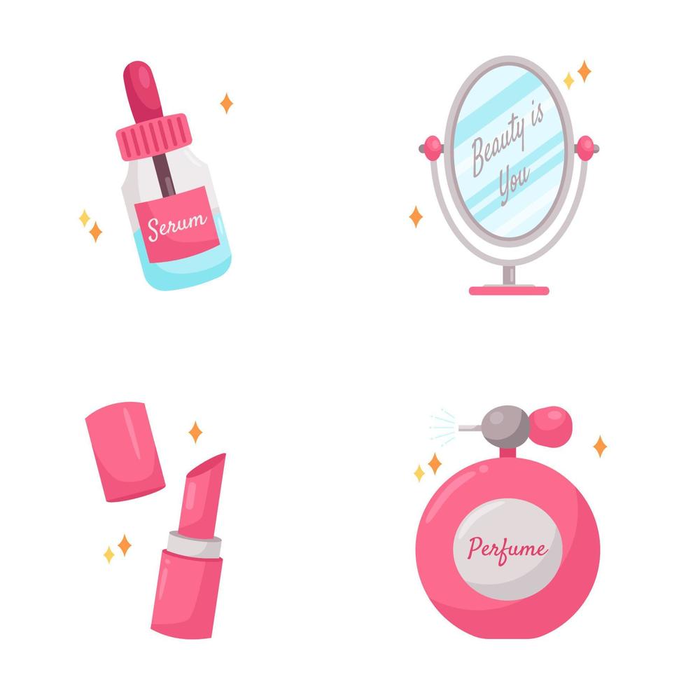 serum spiegel lippenstift parfum maken omhoog schoonheid vrouw sticker illustratie reeks vector