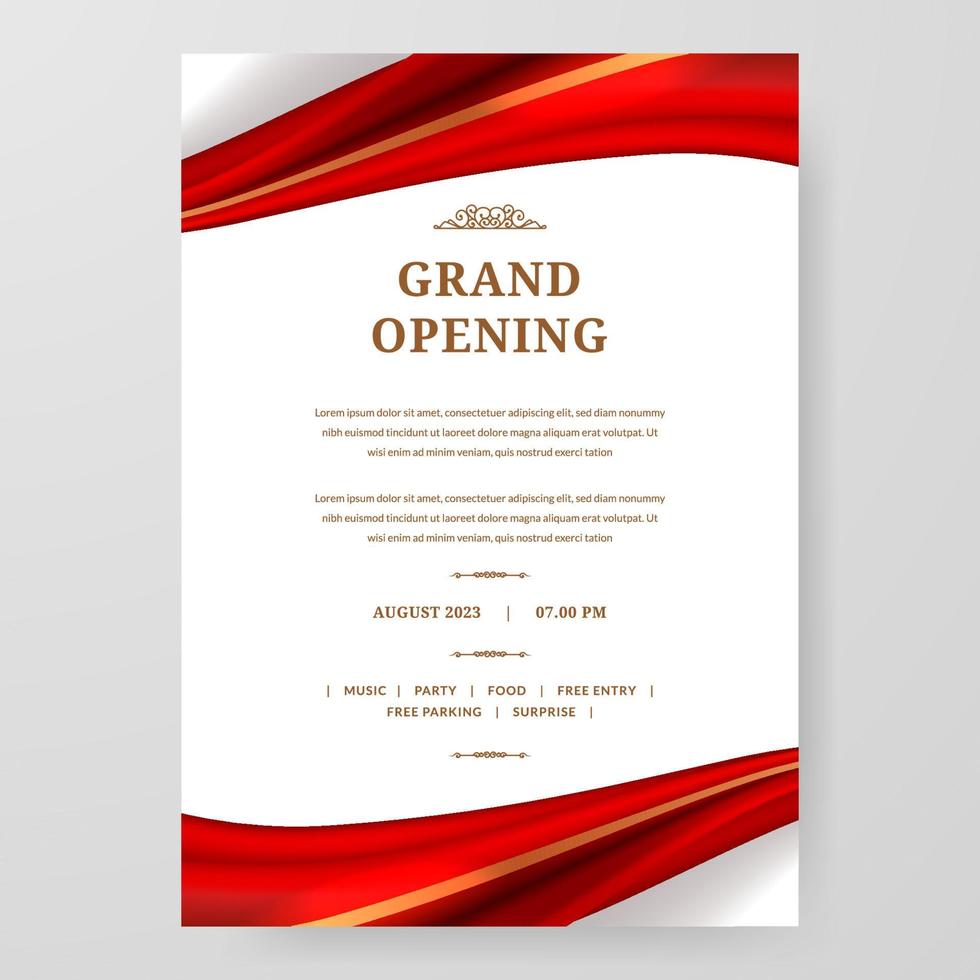 groots opening poster viering met rood kleding stof satijn zijde lint element decoratie voor luxe elegant vip Koninklijk vector