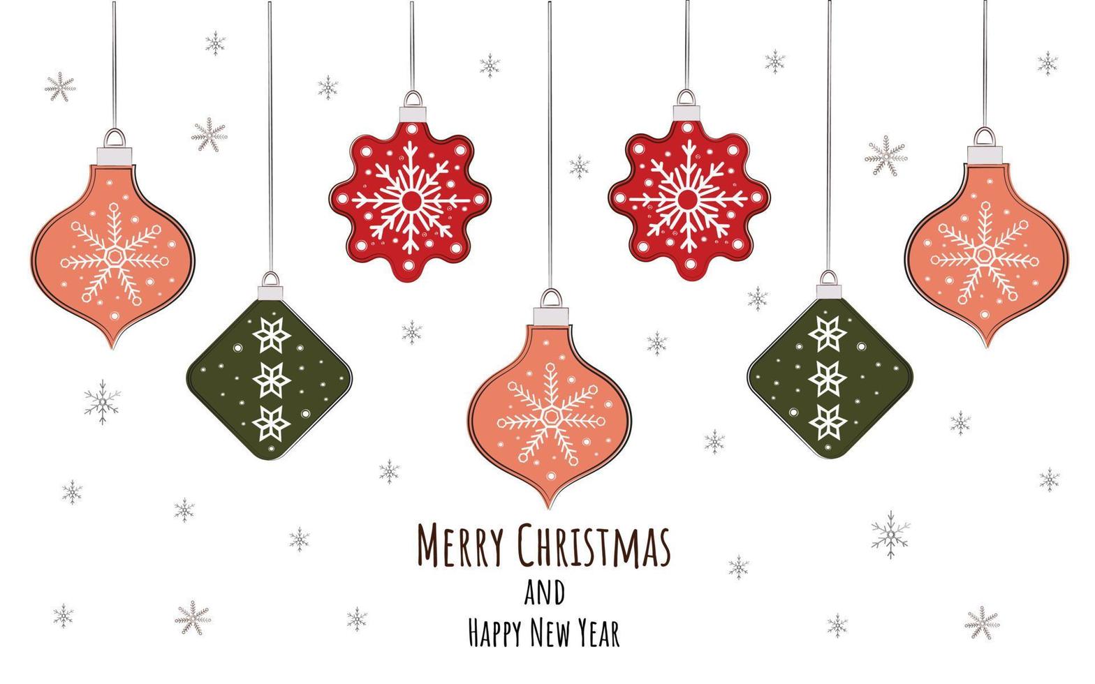 Kerstmis banier met ornamenten. vrolijk Kerstmis en gelukkig nieuw jaar groet kaart. slinger met vakantie decoraties Aan wit achtergrond. voor kaarten, spandoeken, koppen, affiches. Kerstmis feestelijk vector. vector