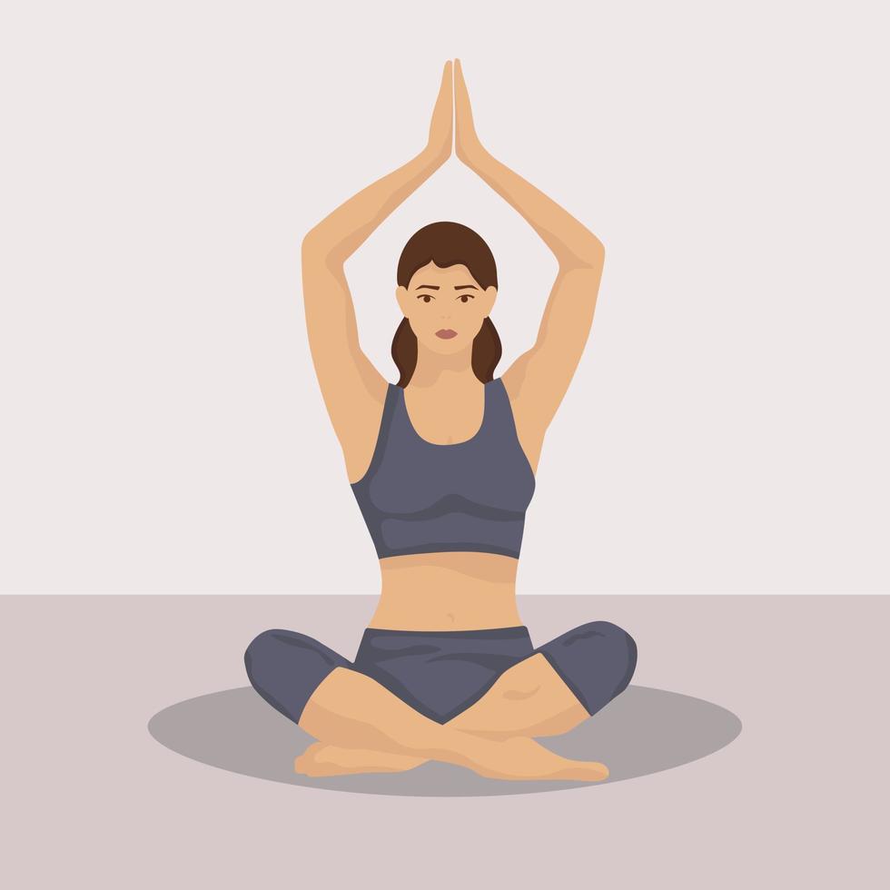 yoga meisje in lotus houding. jong vrouw praktijk yoga. adem bewustzijn oefening. concept illustratie voor meditatie, ontspanning, gezond levensstijl, mentaal Gezondheid. vector