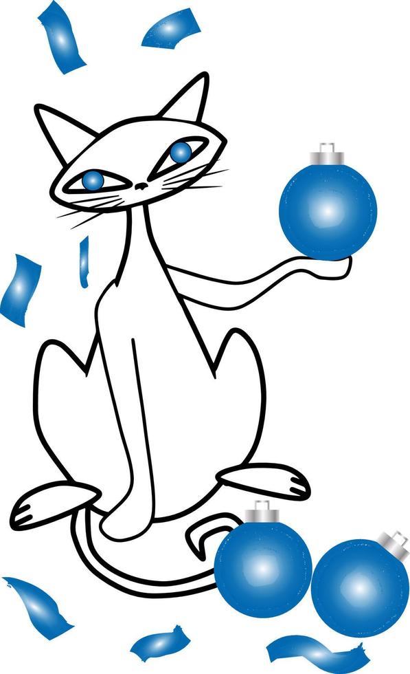 kat Kerstmis blauw Kerstmis ballen vector