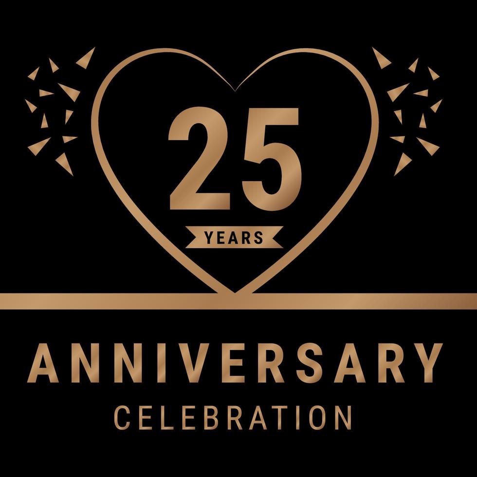 25 jaren verjaardag viering logo. verjaardag logo met gouden kleur geïsoleerd Aan zwart achtergrond, vector ontwerp voor viering, uitnodiging kaart, en groet kaart. eps10 vector illustratie