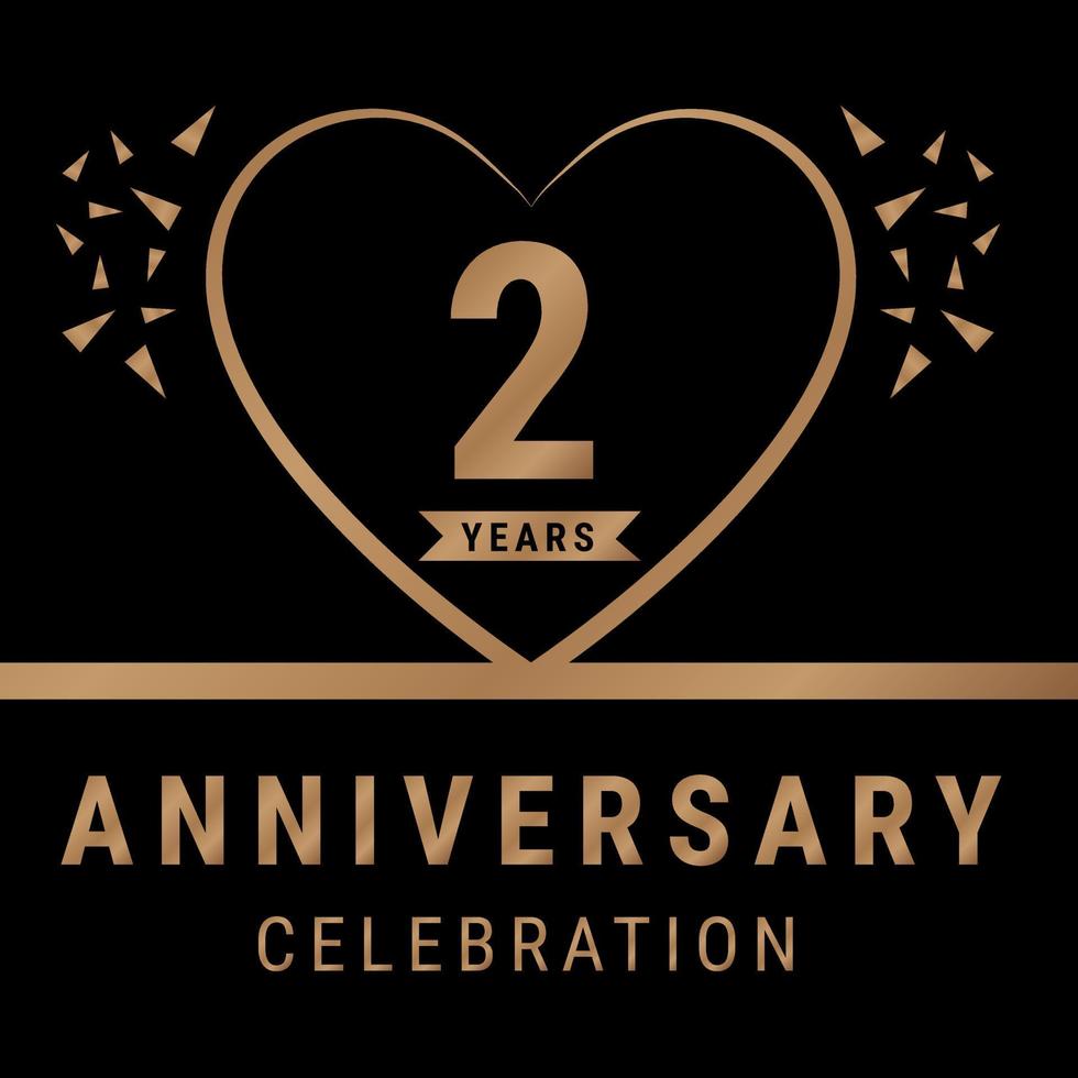 2 jaren verjaardag viering logo. verjaardag logo met gouden kleur geïsoleerd Aan zwart achtergrond, vector ontwerp voor viering, uitnodiging kaart, en groet kaart. eps10 vector illustratie