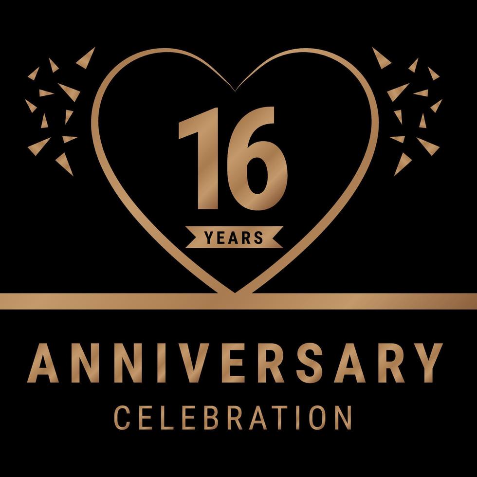 16 jaren verjaardag viering logo. verjaardag logo met gouden kleur geïsoleerd Aan zwart achtergrond, vector ontwerp voor viering, uitnodiging kaart, en groet kaart. eps10 vector illustratie