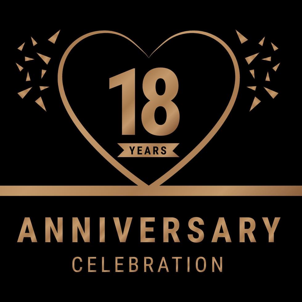 18 jaren verjaardag viering logo. verjaardag logo met gouden kleur geïsoleerd Aan zwart achtergrond, vector ontwerp voor viering, uitnodiging kaart, en groet kaart. eps10 vector illustratie