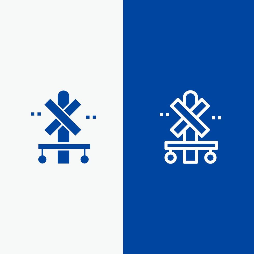 kruis teken station trein lijn en glyph solide icoon blauw banier lijn en glyph solide icoon blauw banier vector