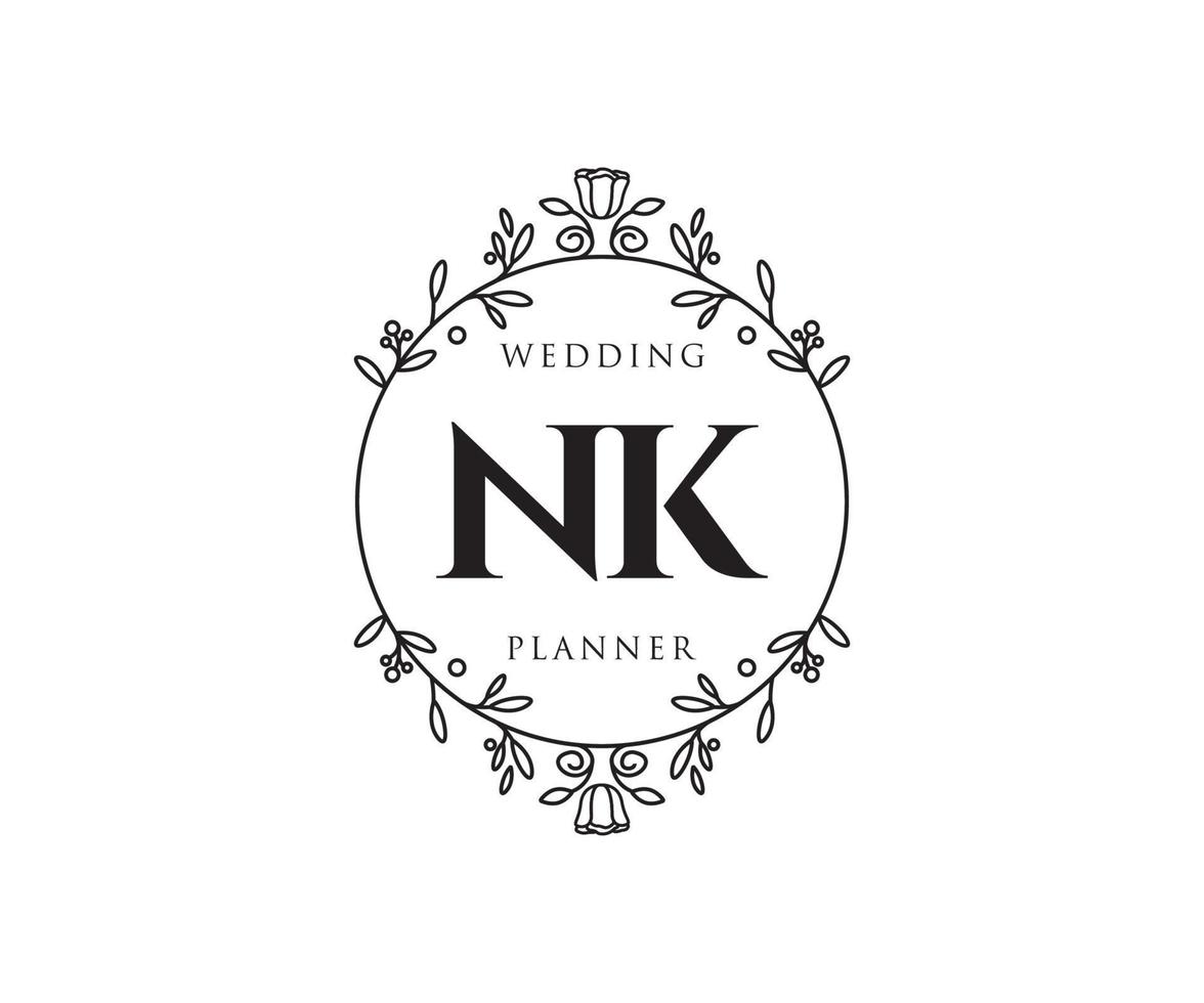 nk initialen brief bruiloft monogram logos verzameling, hand- getrokken modern minimalistisch en bloemen Sjablonen voor uitnodiging kaarten, opslaan de datum, elegant identiteit voor restaurant, boetiek, cafe in vector