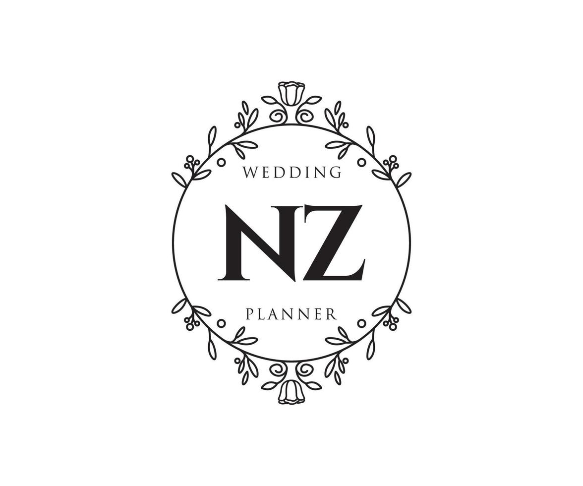 nz initialen brief bruiloft monogram logos verzameling, hand- getrokken modern minimalistisch en bloemen Sjablonen voor uitnodiging kaarten, opslaan de datum, elegant identiteit voor restaurant, boetiek, cafe in vector