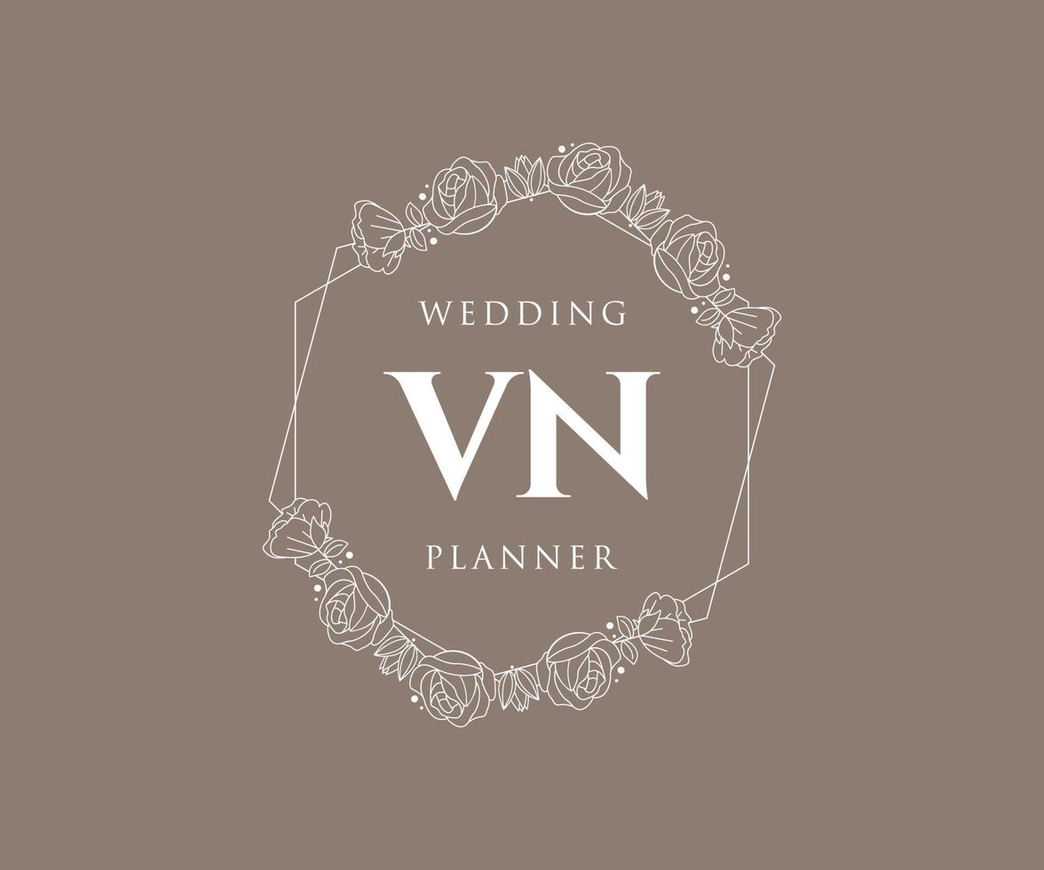 vn initialen brief bruiloft monogram logos verzameling, hand- getrokken modern minimalistisch en bloemen Sjablonen voor uitnodiging kaarten, opslaan de datum, elegant identiteit voor restaurant, boetiek, cafe in vector