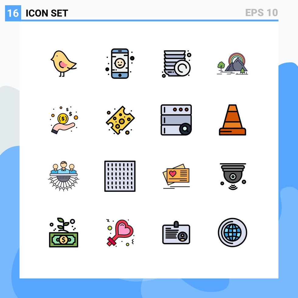 16 vlak kleur gevulde lijn concept voor websites mobiel en apps dollar inkomen borden hand- natuur bewerkbare creatief vector ontwerp elementen