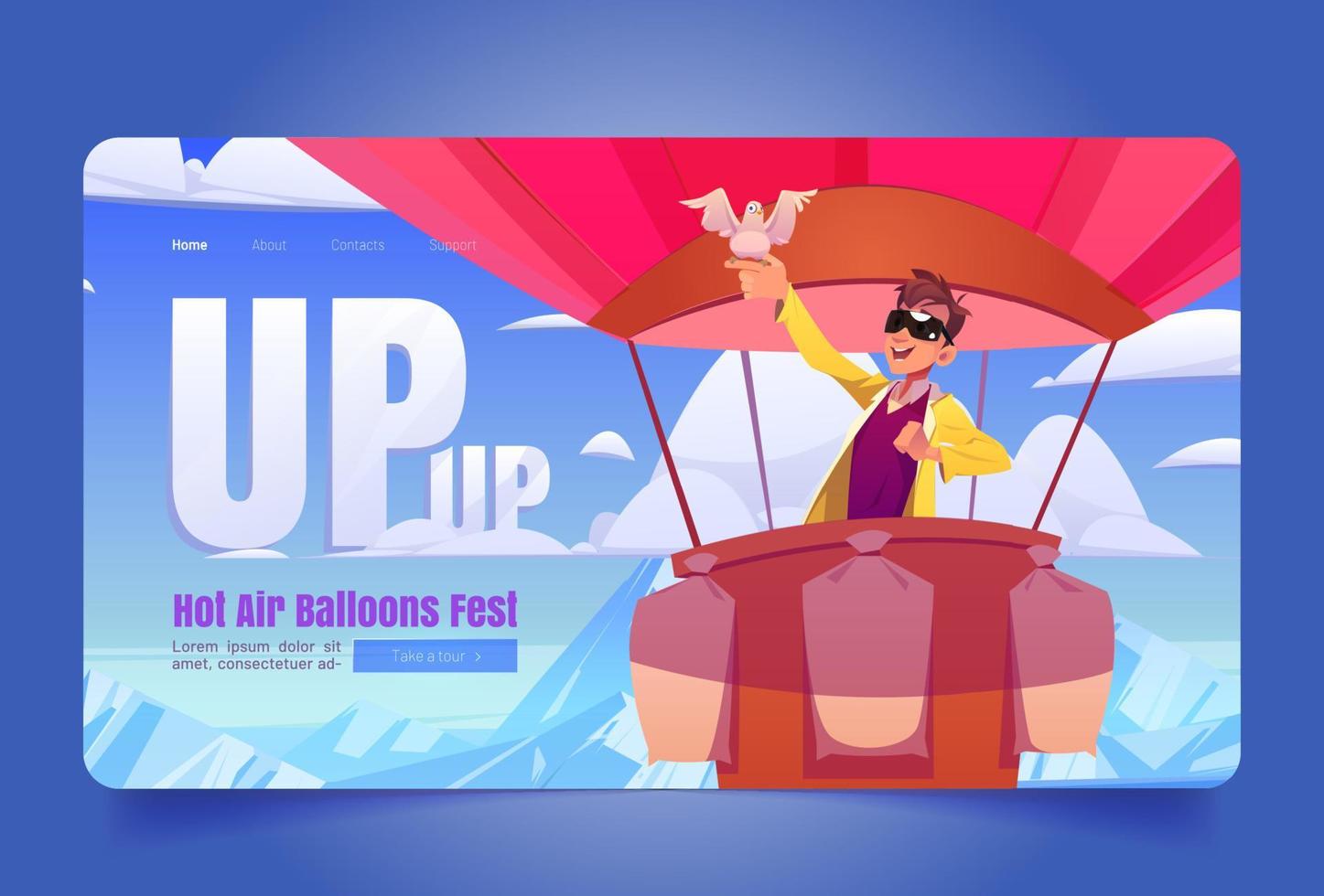 heet lucht ballonnen fest website met Mens in mand vector